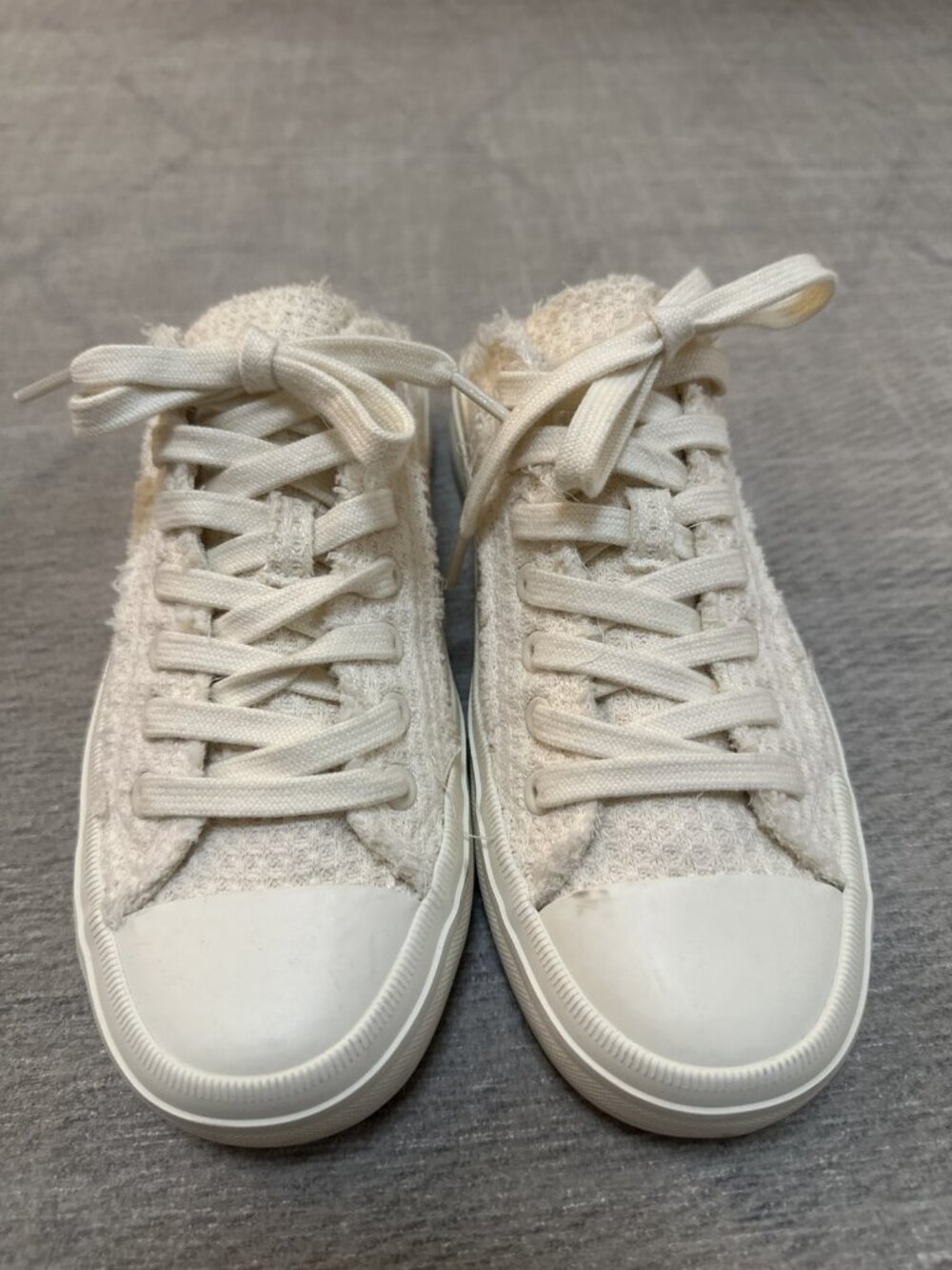 Zara Distressed Mule Sneakers Ecru Frayed Lace Up Slip On Size 38 / 7.5